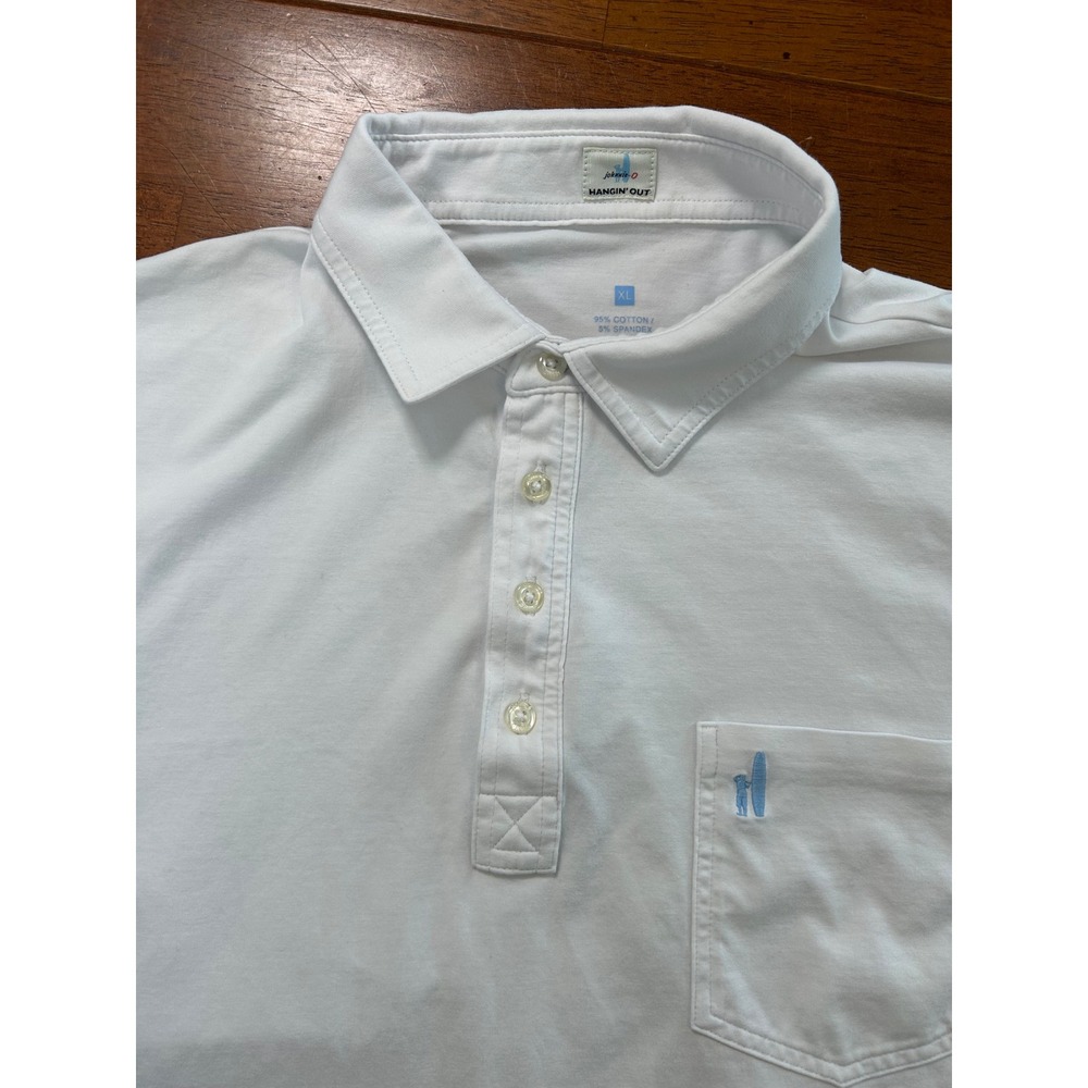 Johnnie-O Polo Shirt Mens XL White Hangin Out Stretch Cotton Pocket Short Sleeve